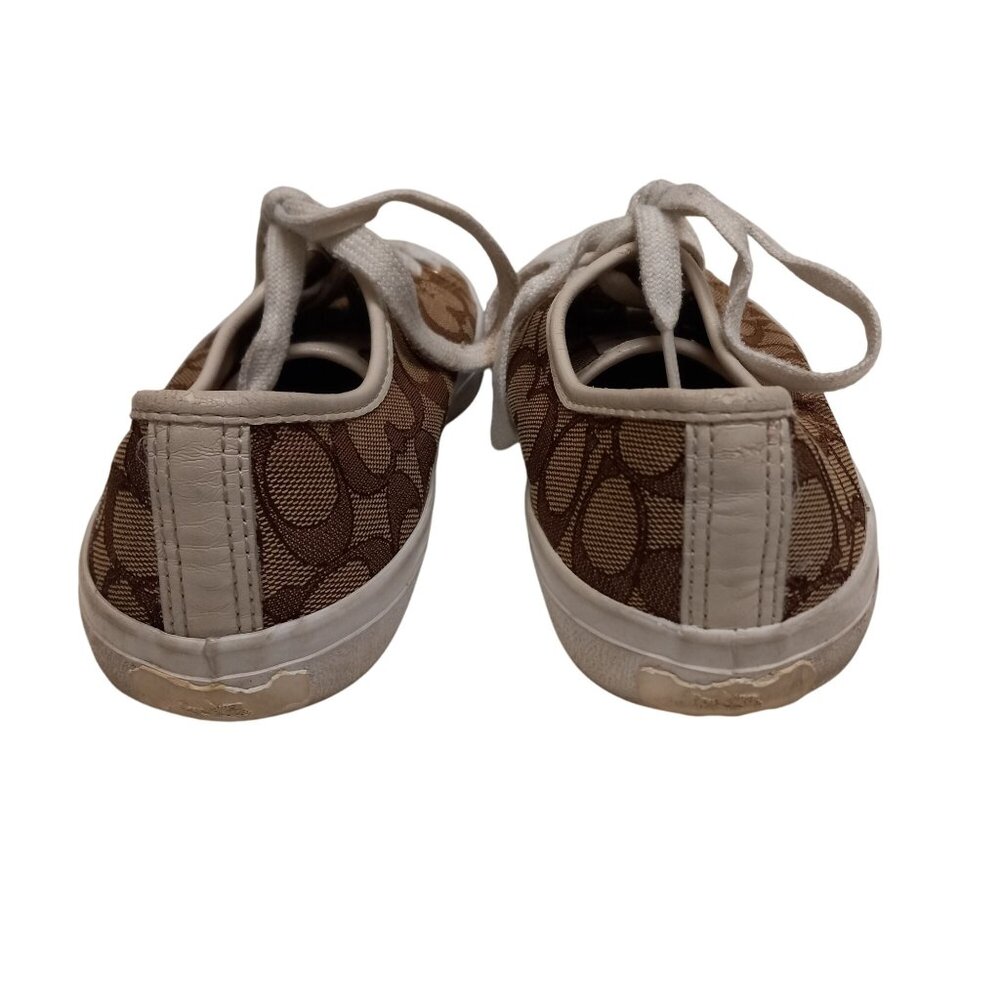 Coach Size 8 8B Sneakers Signature Canvas Lace Up Brown White Napa Leather - Picture 4 of 9